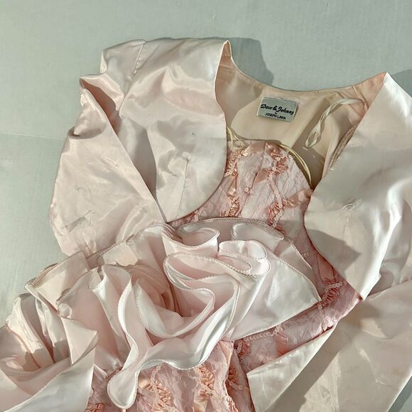 VTG 80s Blush Pink Lace and Satin Strapless Ruffle Dress with Bolero, 13/14 Jr. - Picture 11 of 11